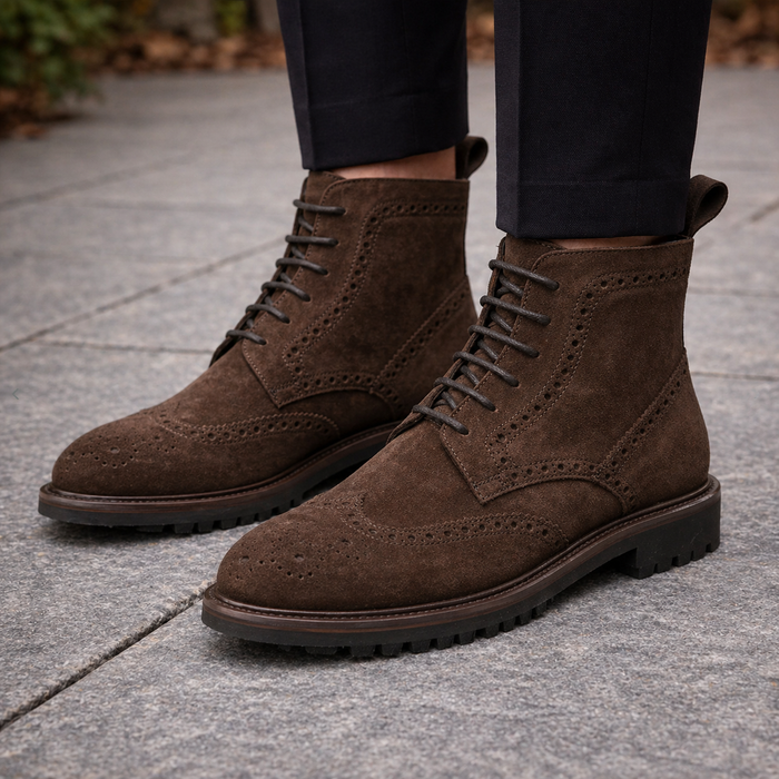 Brown Lace-up Suede boots