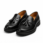 Black Leather Belize Chunky Tassel Loafers - With Track Soles - AW24 : The Royale Collection