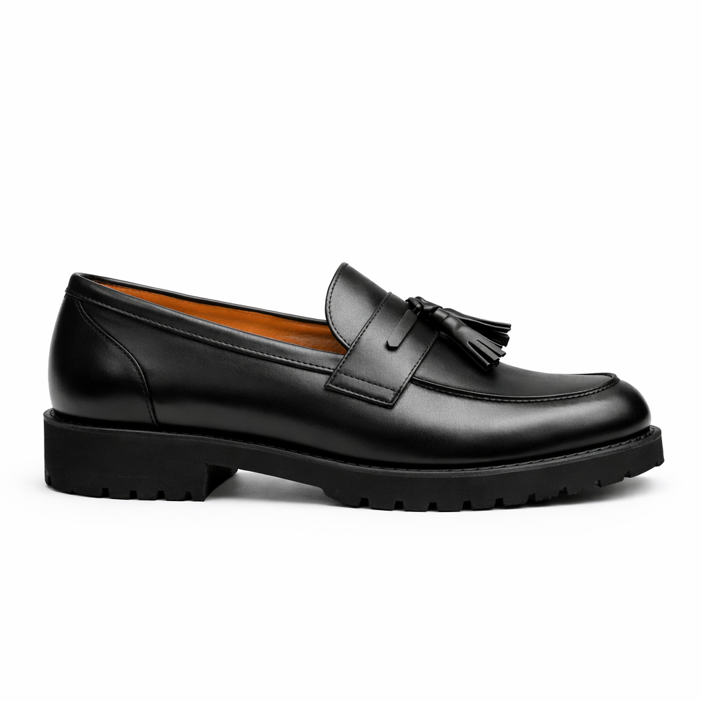 Black Leather Belize Chunky Tassel Loafers - With Track Soles - AW24 : The Royale Collection