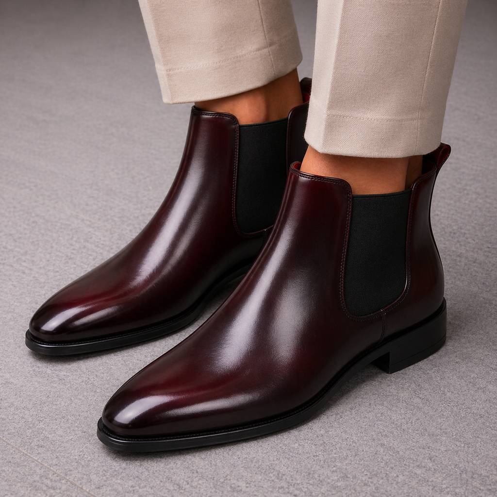 Italian Bordeaux Luxe Chelsea Boots