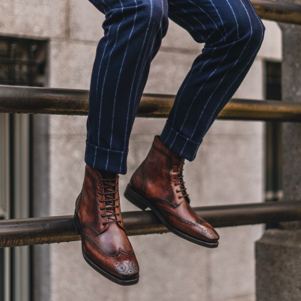 Noble's Walk Wellington Goodyear Welt Brogue Boot – Coffee Brown