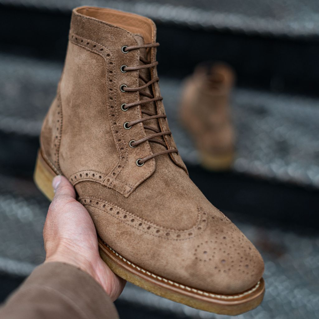 Noble's Walk Wellington Goodyear Welt Brogue Boot – Sand Suede