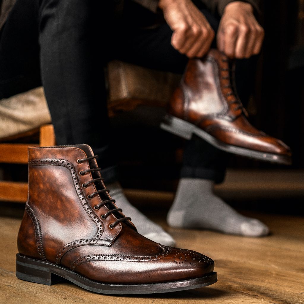 Noble's Walk Wellington Goodyear Welt Brogue Boot – Coffee Brown