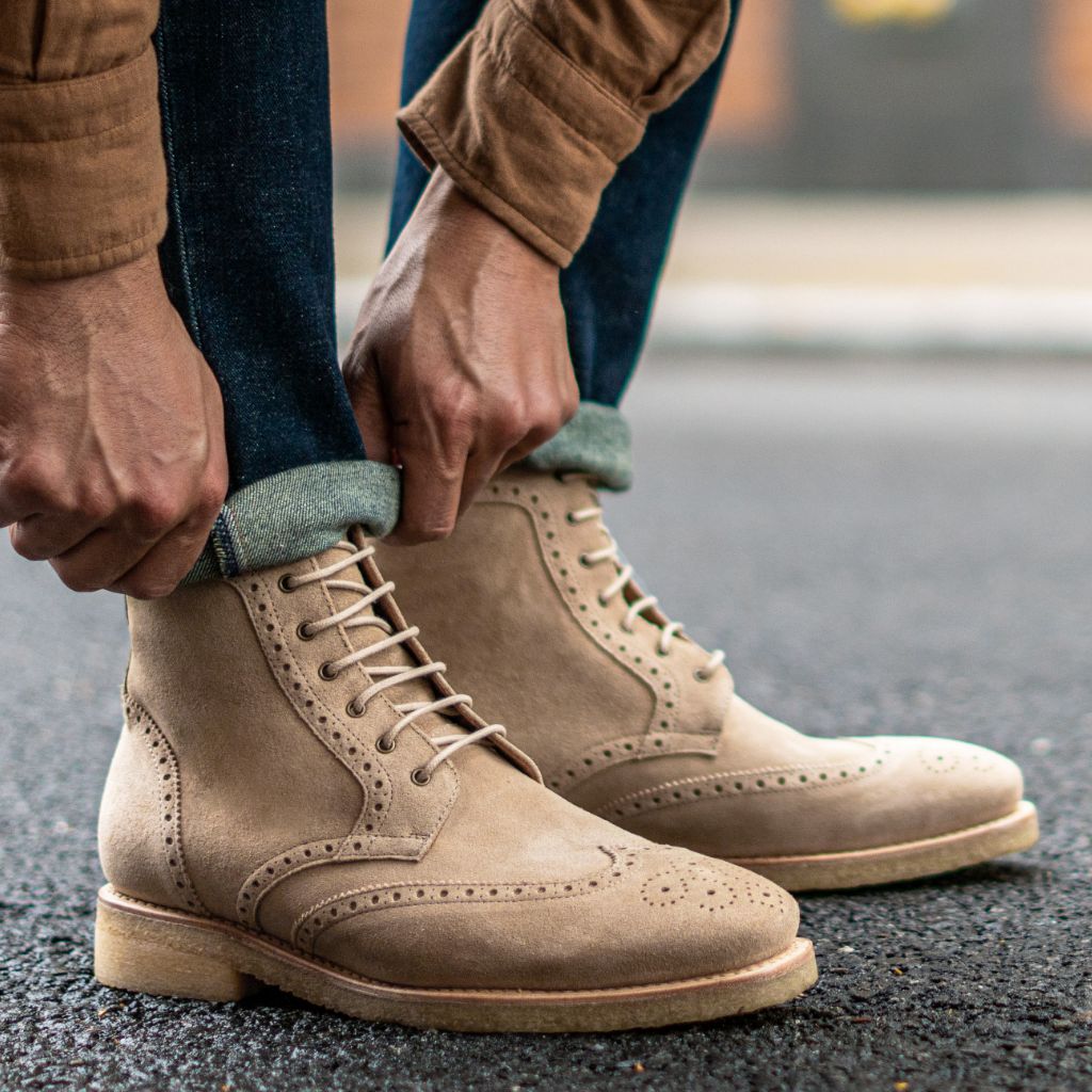 Noble's Walk Wellington Goodyear Welt Brogue Boot – Desert Suede