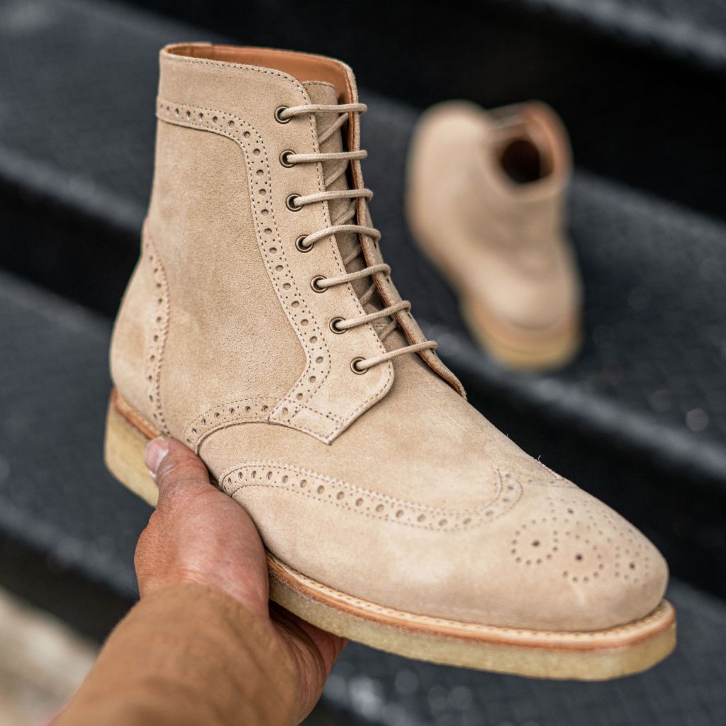 Noble's Walk Wellington Goodyear Welt Brogue Boot – Desert Suede