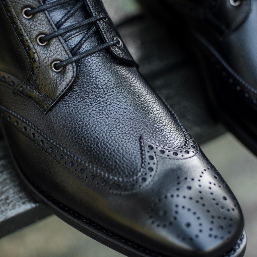 Noble's Walk Wellington Goodyear Welt Brogue Boot – Carbon Black