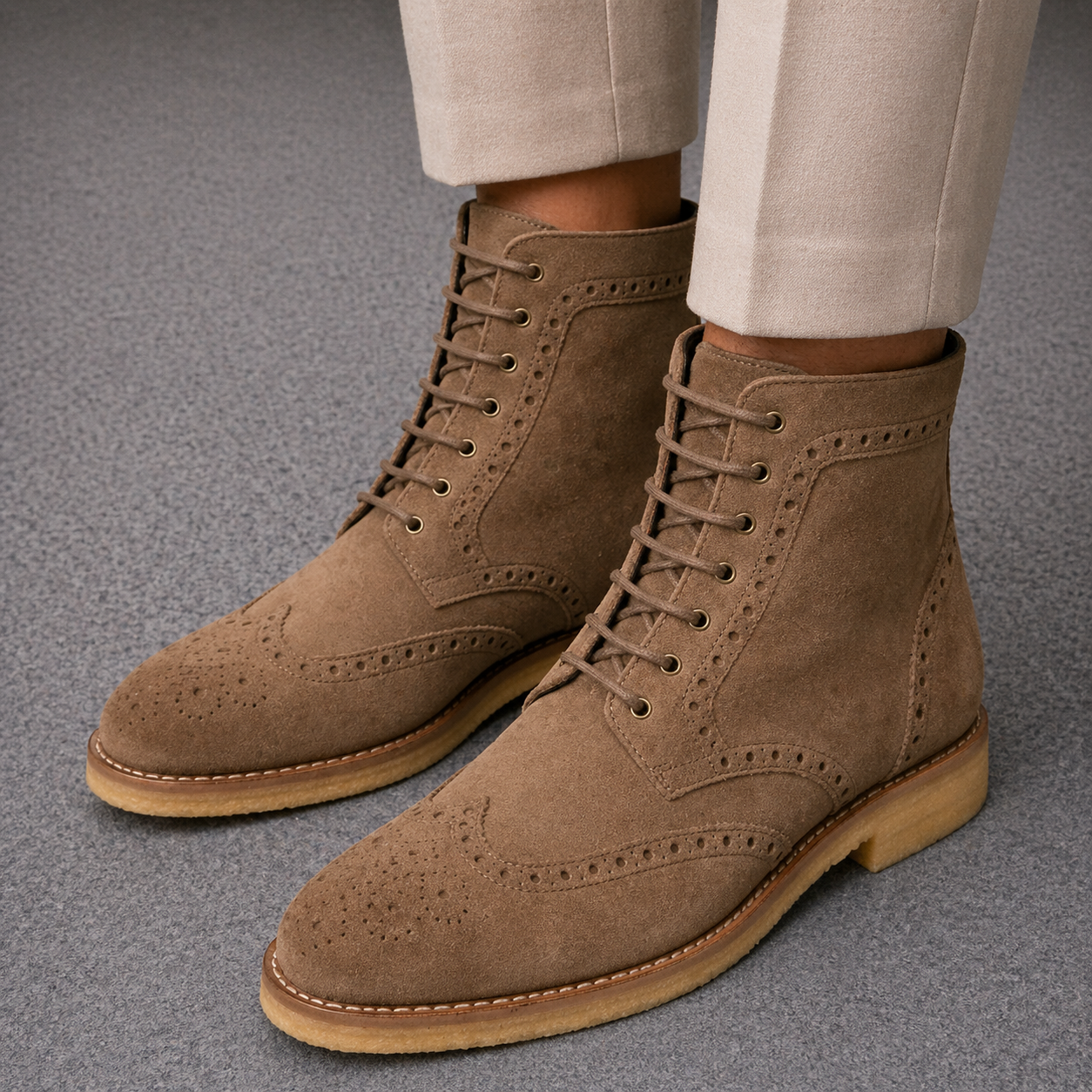 Noble's Walk Wellington Goodyear Welt Brogue Boot – Sand Suede