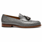 Grey Croc Print Leather Barbican Tassel Loafers