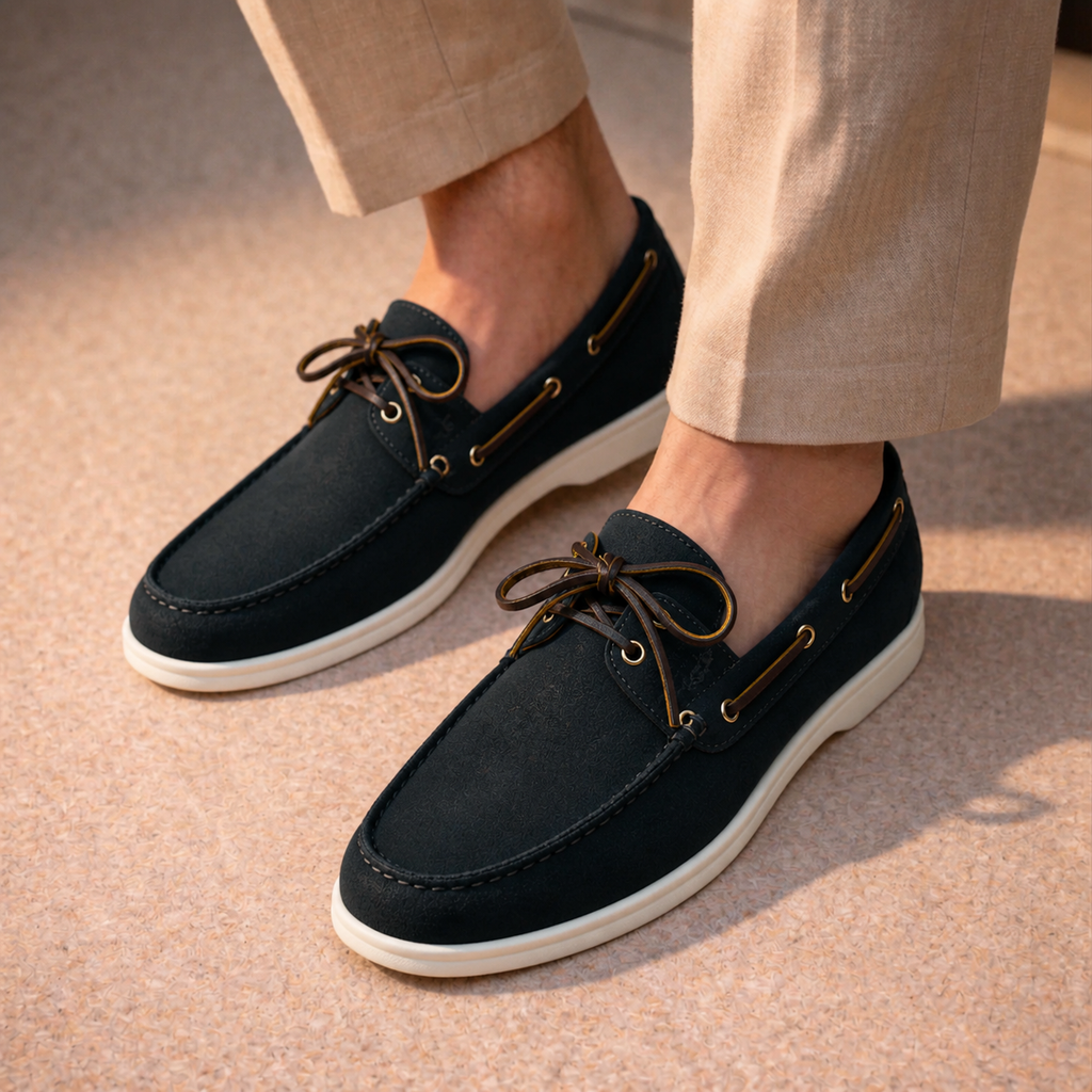 Men's Moccasin In Blue Suede