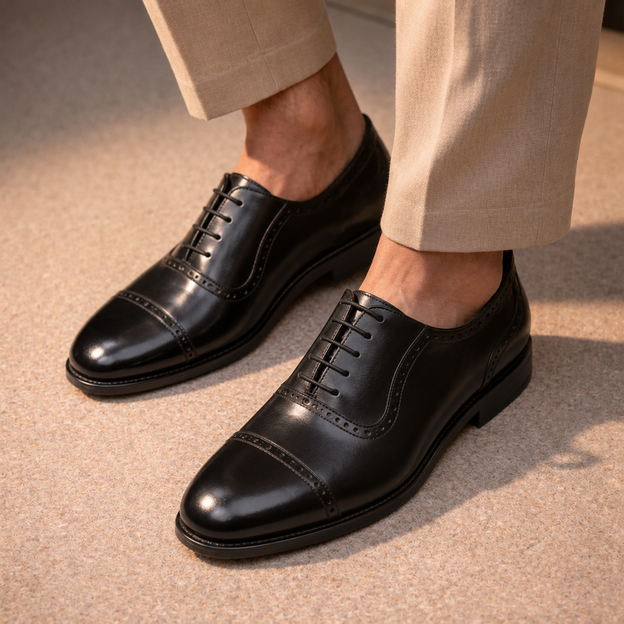 Wingtip Captoe Black Leather Hand Painted Shoes