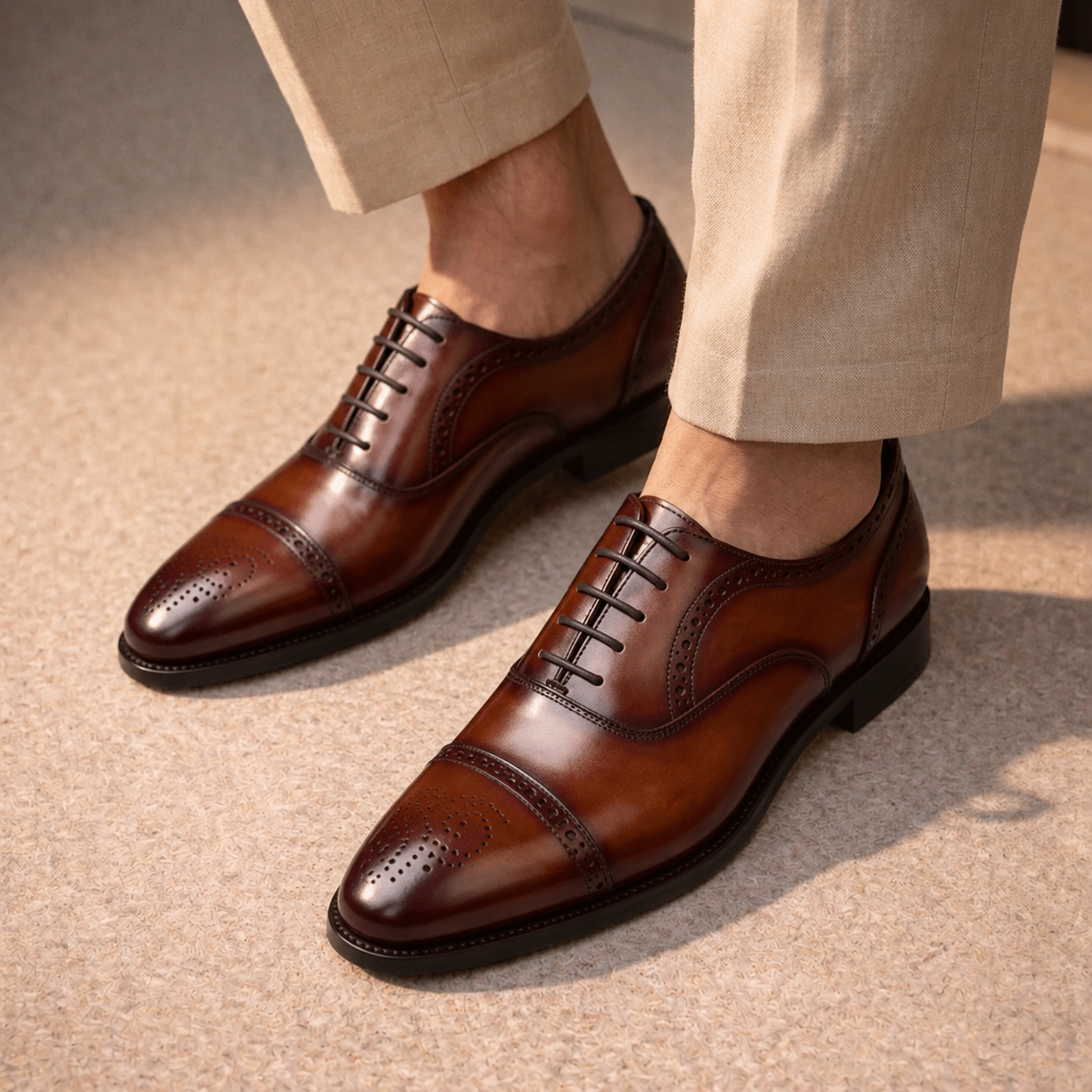 Wingtip Captoe Italian Dress up Dark Brown Men Shoes