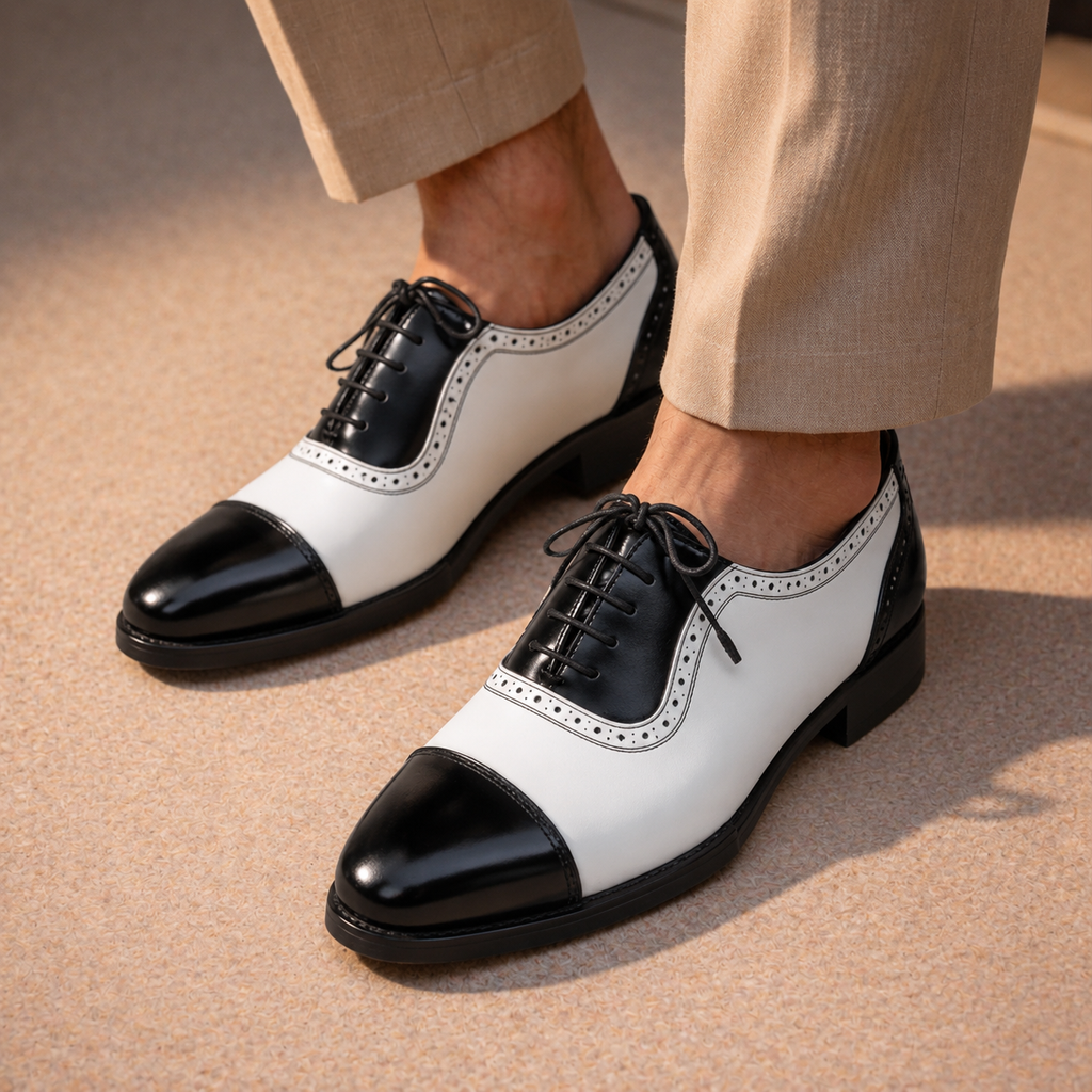 Men Solid Leather Cap Toe Oxford Shoes