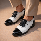 Men Solid Leather Cap Toe Oxford Shoes