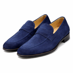 Ron Navy Blue Suede Leather Penny Loafer