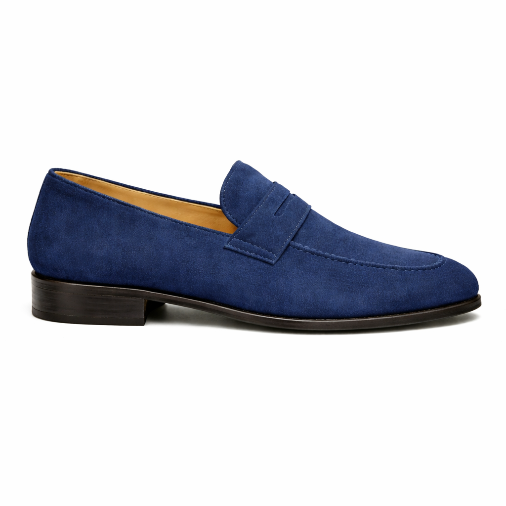 Ron Navy Blue Suede Leather Penny Loafer