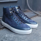 Navy Blue Suede and Leather Foxton Lace Up High Top Sneakers - Summer 2026 Collection
