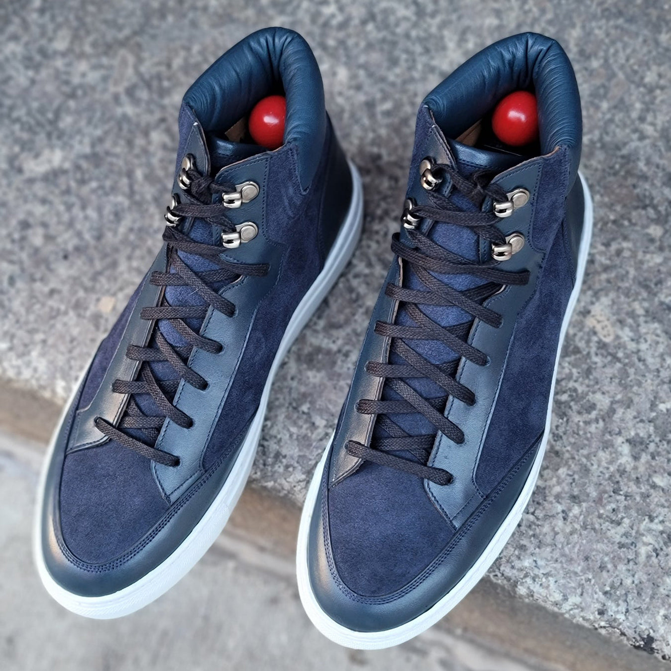 Navy Blue Suede and Leather Foxton Lace Up High Top Sneakers - Summer 2026 Collection