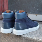 Navy Blue Suede and Leather Foxton Lace Up High Top Sneakers - Summer 2026 Collection