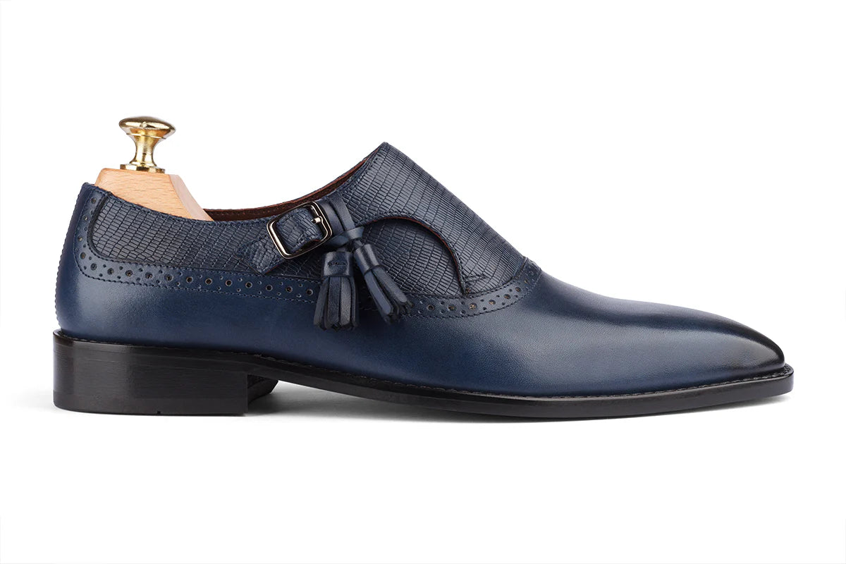 ARTURO - NAVY BLUE HAND PATINA LEATHER SHOES