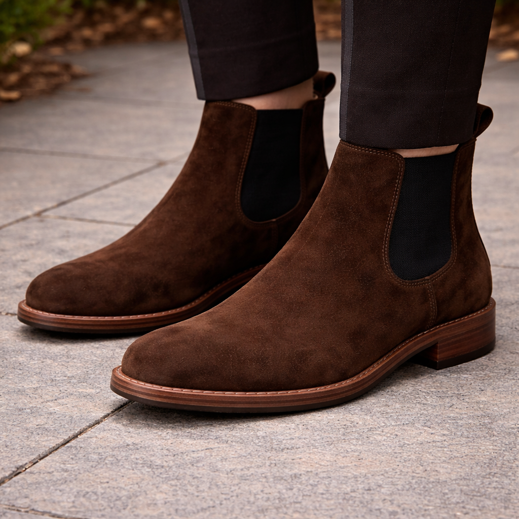 Brown Suede Leather Seville Slip On Chelsea Boots