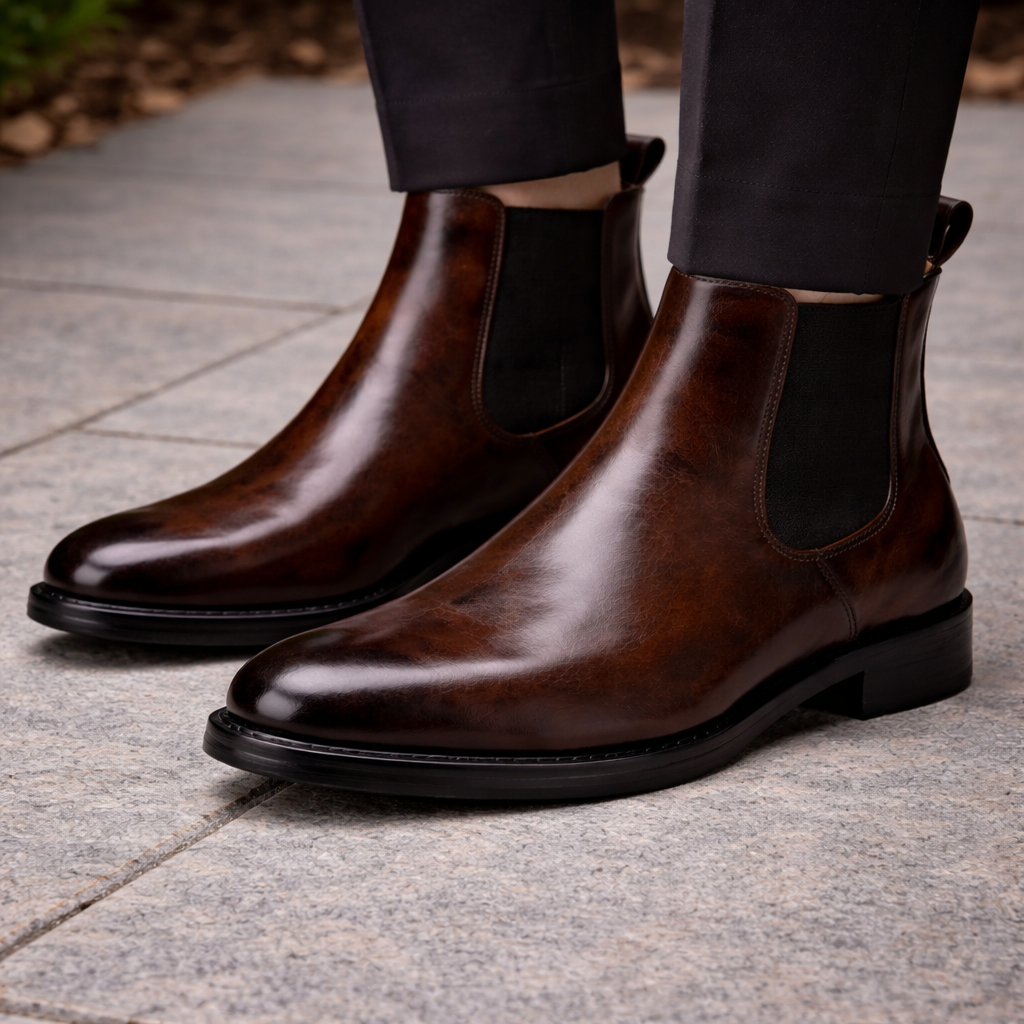 Brown Leather Seville Slip On Chelsea Boots
