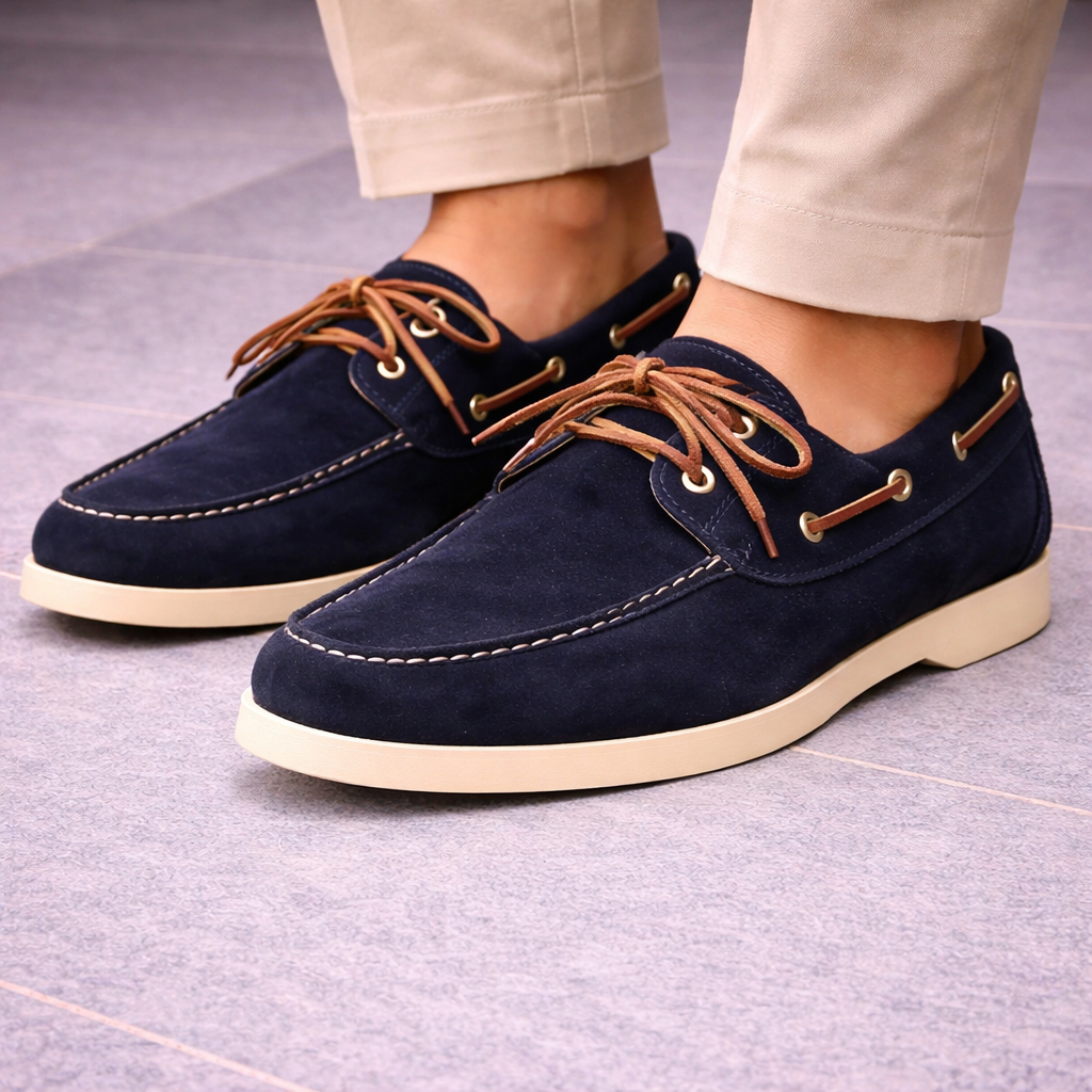 Men's boat moccasin in blue suede