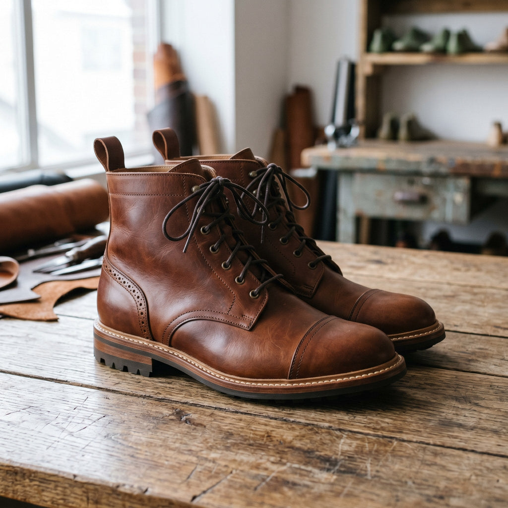 Brown Italian Leather Loreto Derby Boots