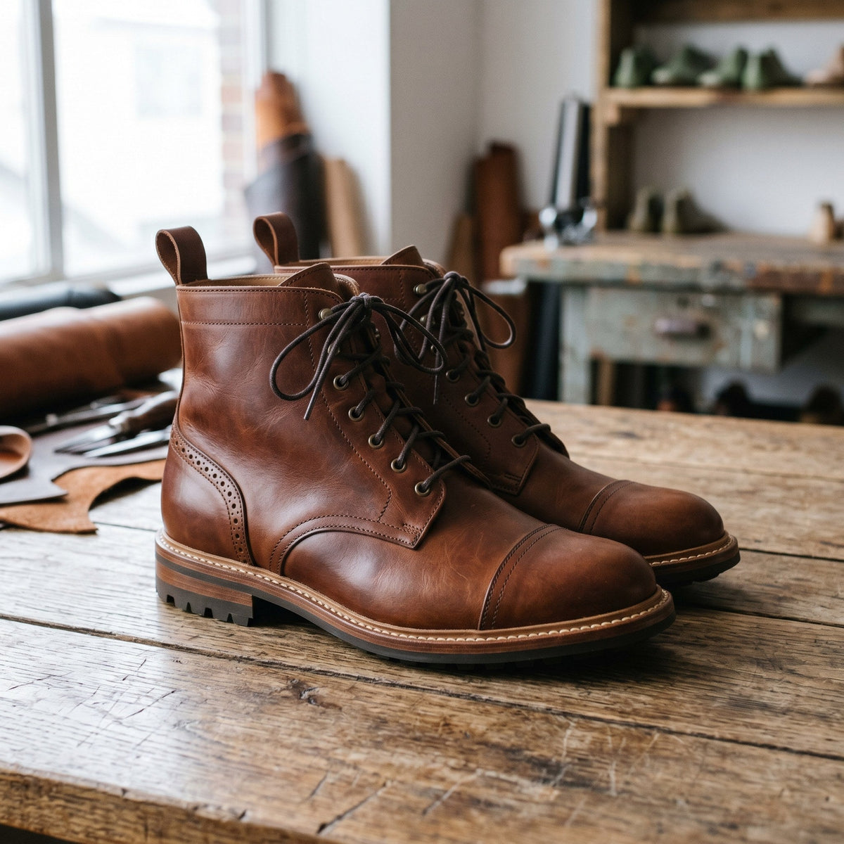Brown Italian Leather Loreto Derby Boots