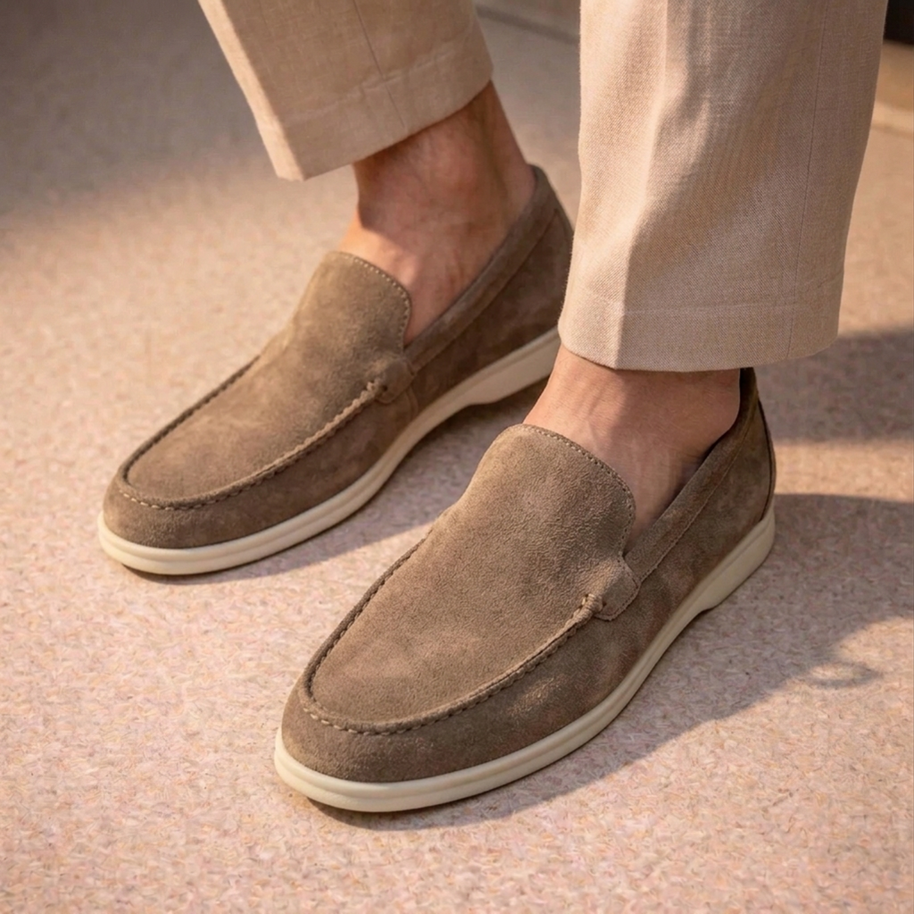 Gray Suede Unlined Loafers