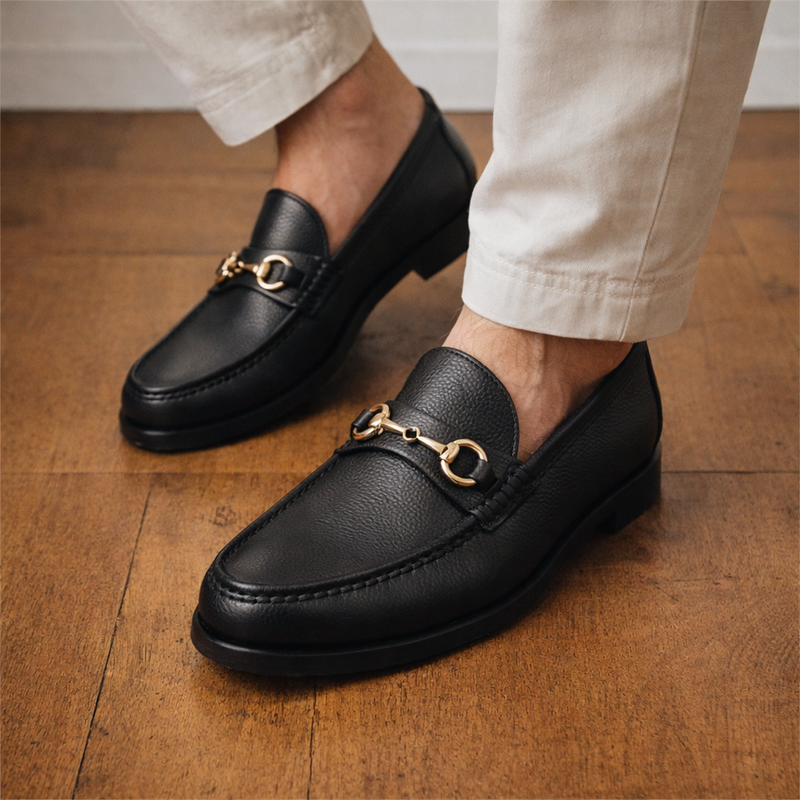 Pebbled Horsebit Leather Loafers