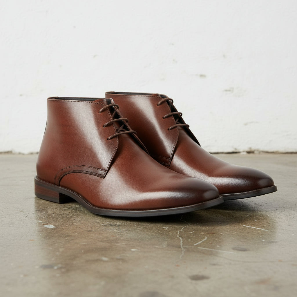 Men's Brown Plain-Toe Leather Chukka Boots — combeg