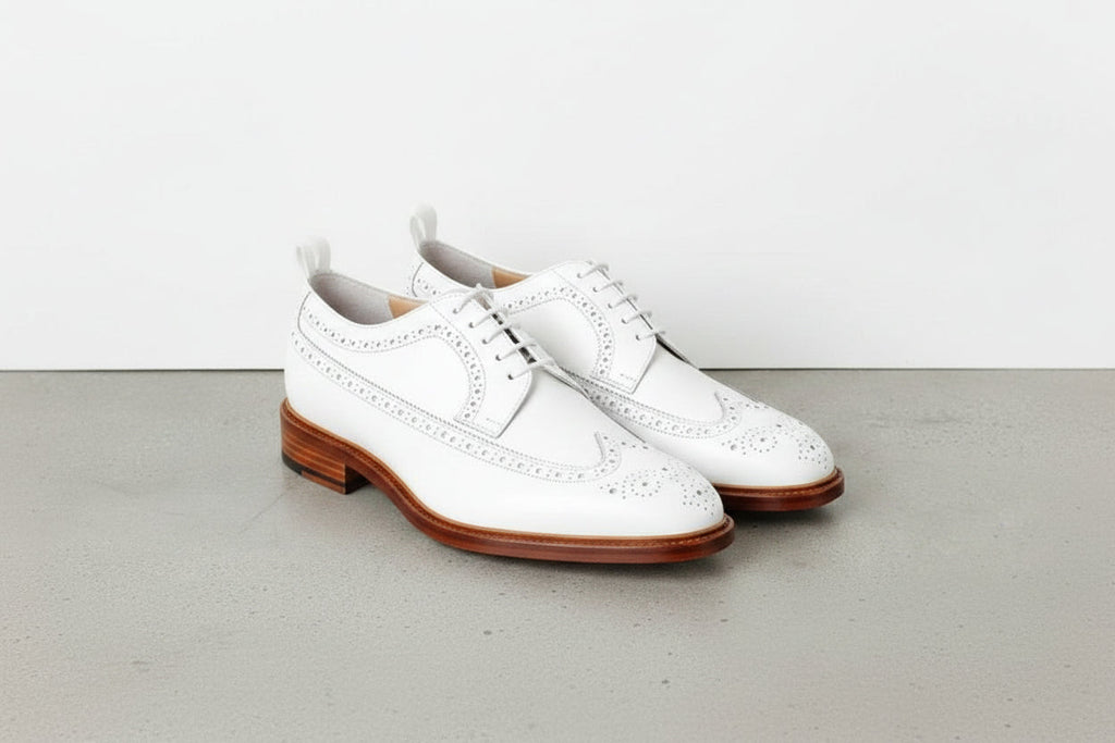 Men's White Wingtip Leather Derby Brogues —kendale