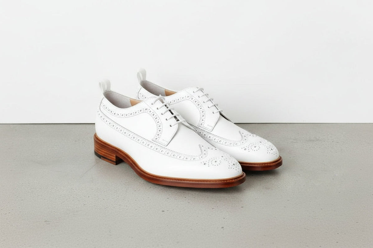 Men's White Wingtip Leather Derby Brogues —kendale