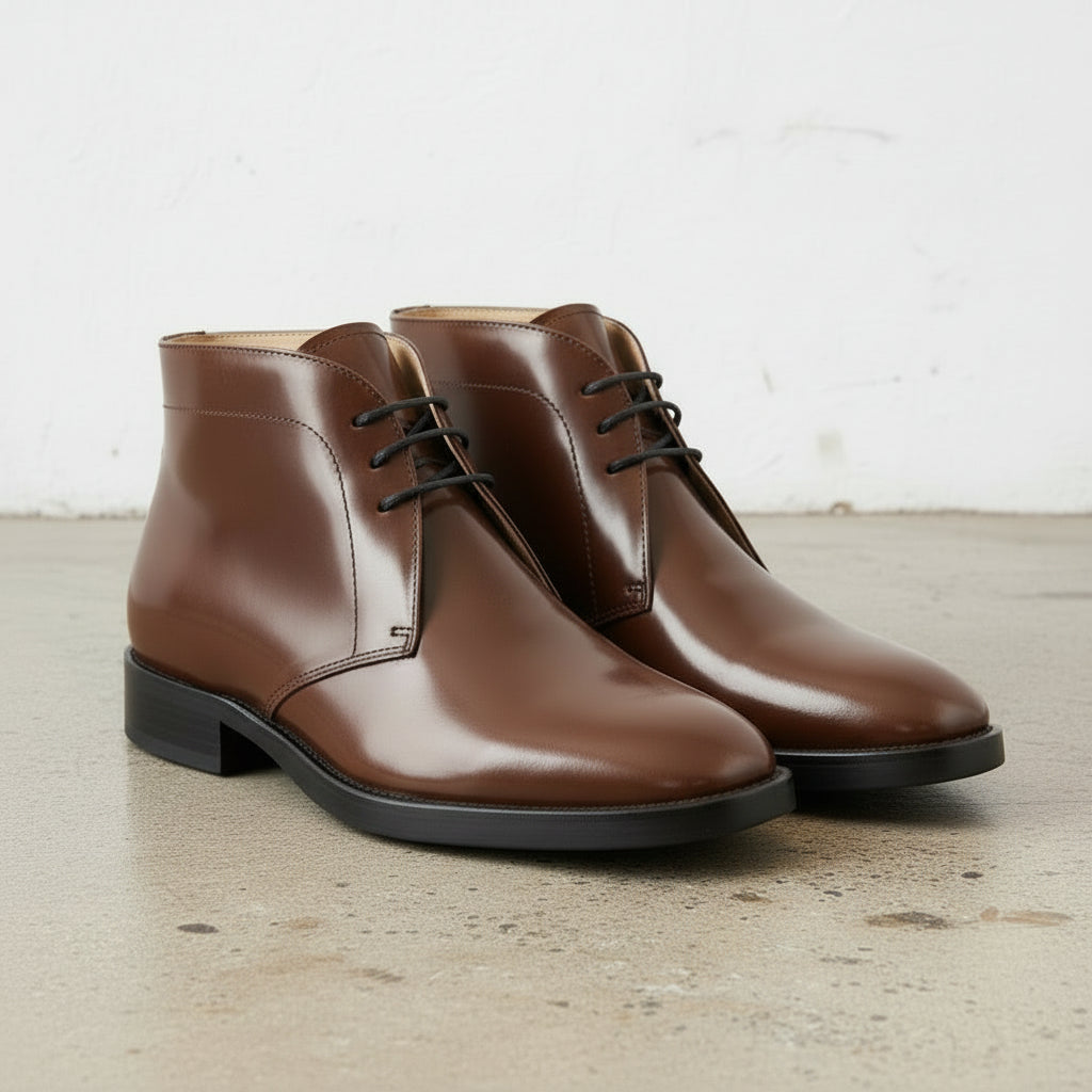 Men's Brown Patent Leather Chukka Boots — Holwood