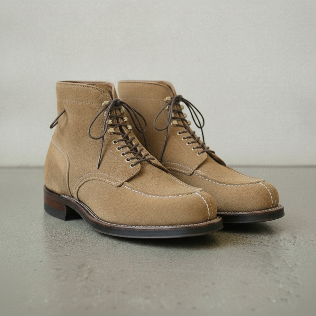 Men's Tan Apron-Toe Suede Derby Ankle Boots — HARROW