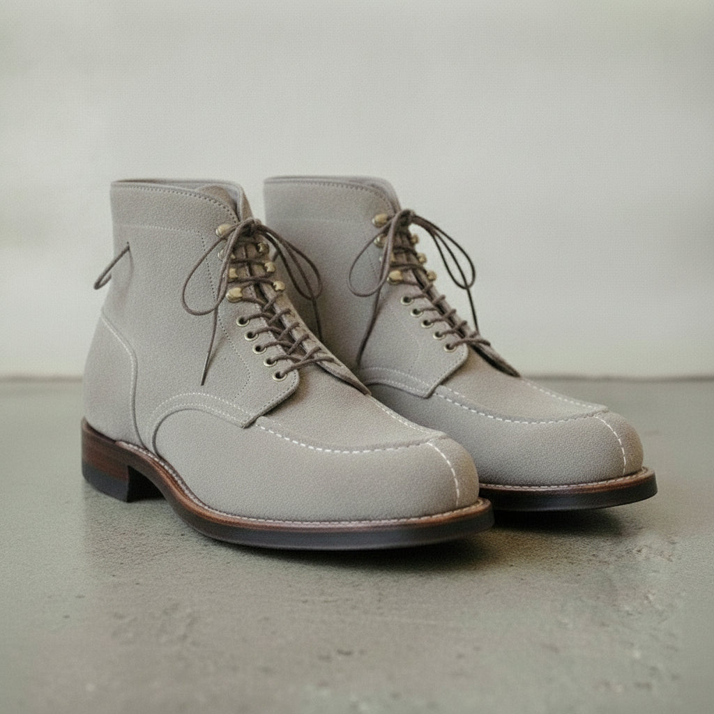 Men's Light Gray Apron-Toe Suede Derby Ankle Boots — HARROW
