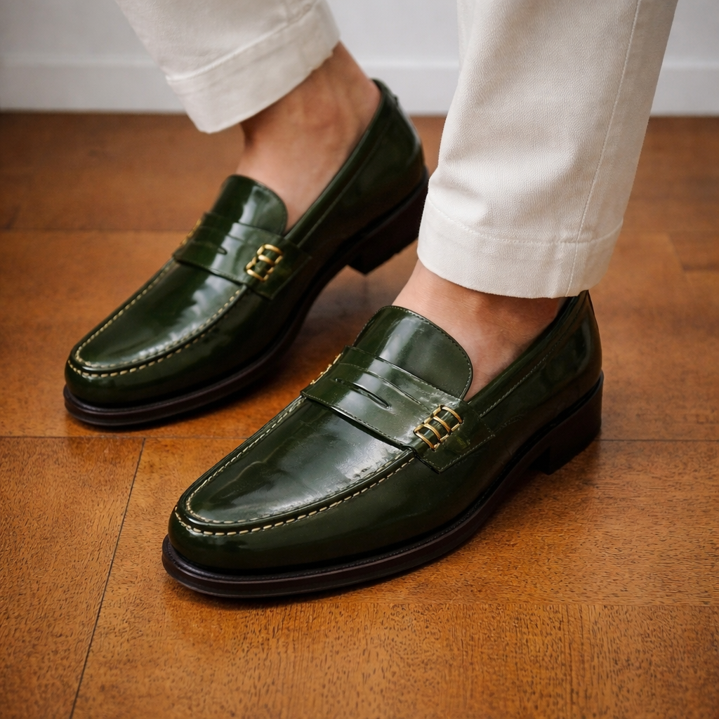 Green Leather Maurizio Loafers