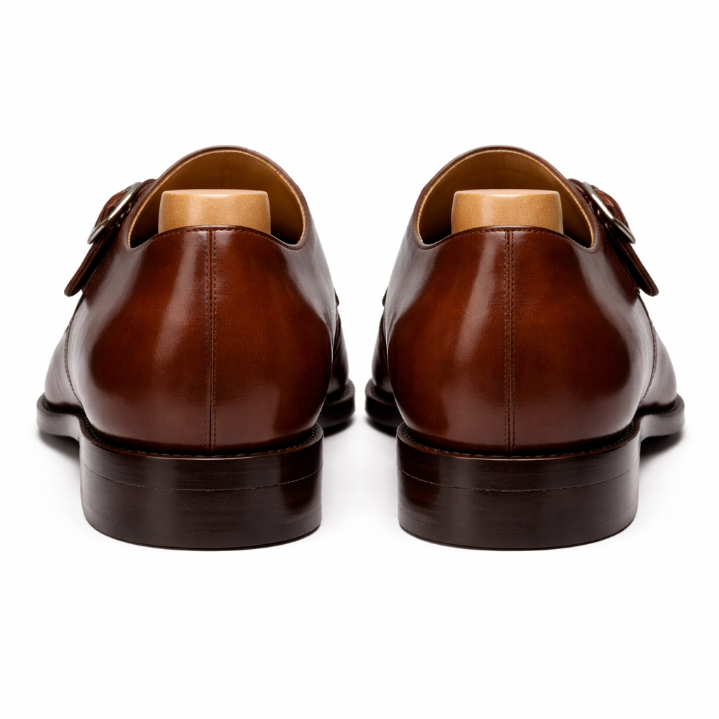 Dark Brown Leather Lysander Toe Cap Monk Straps