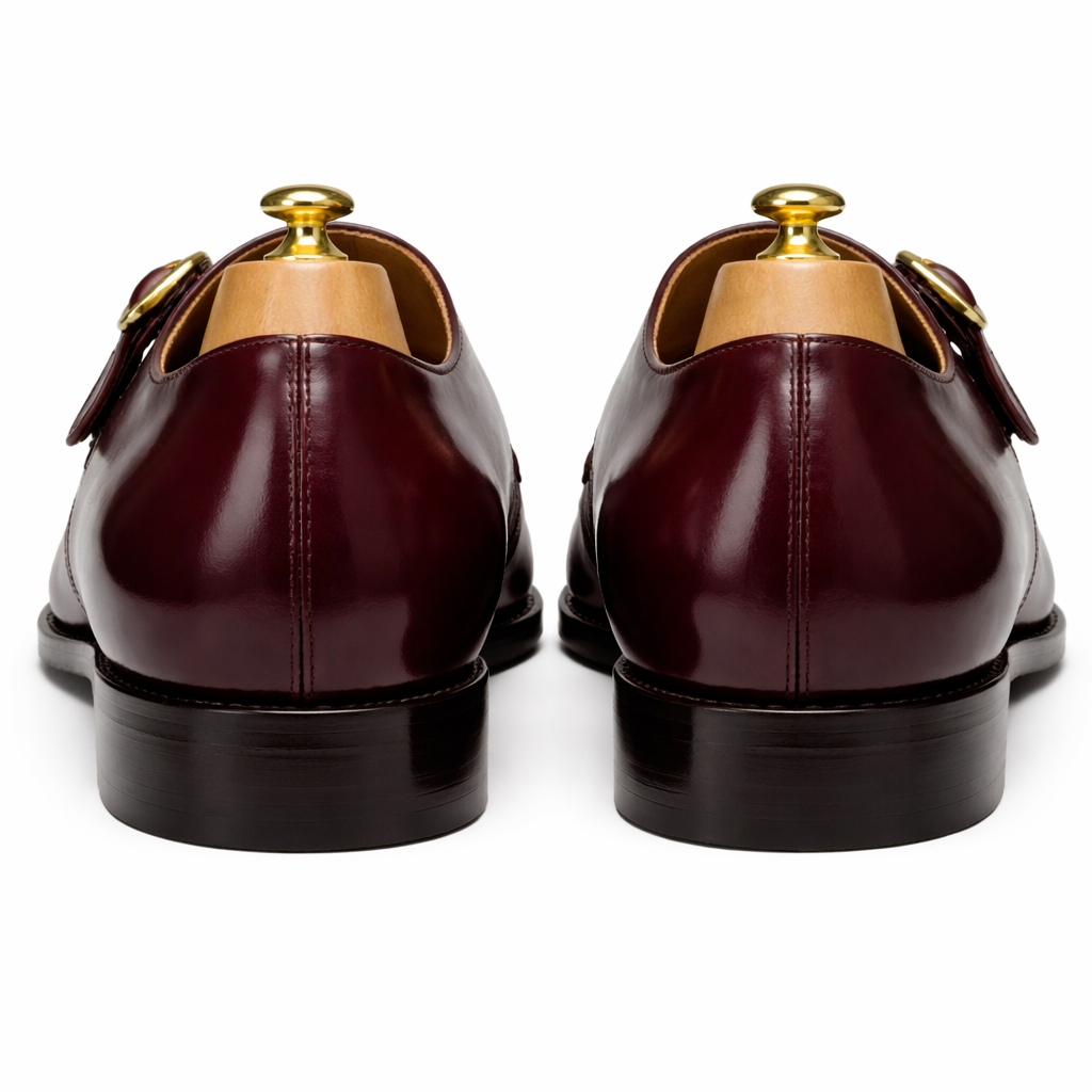 Burgundy Leather Lysander Toe Cap Monk Straps