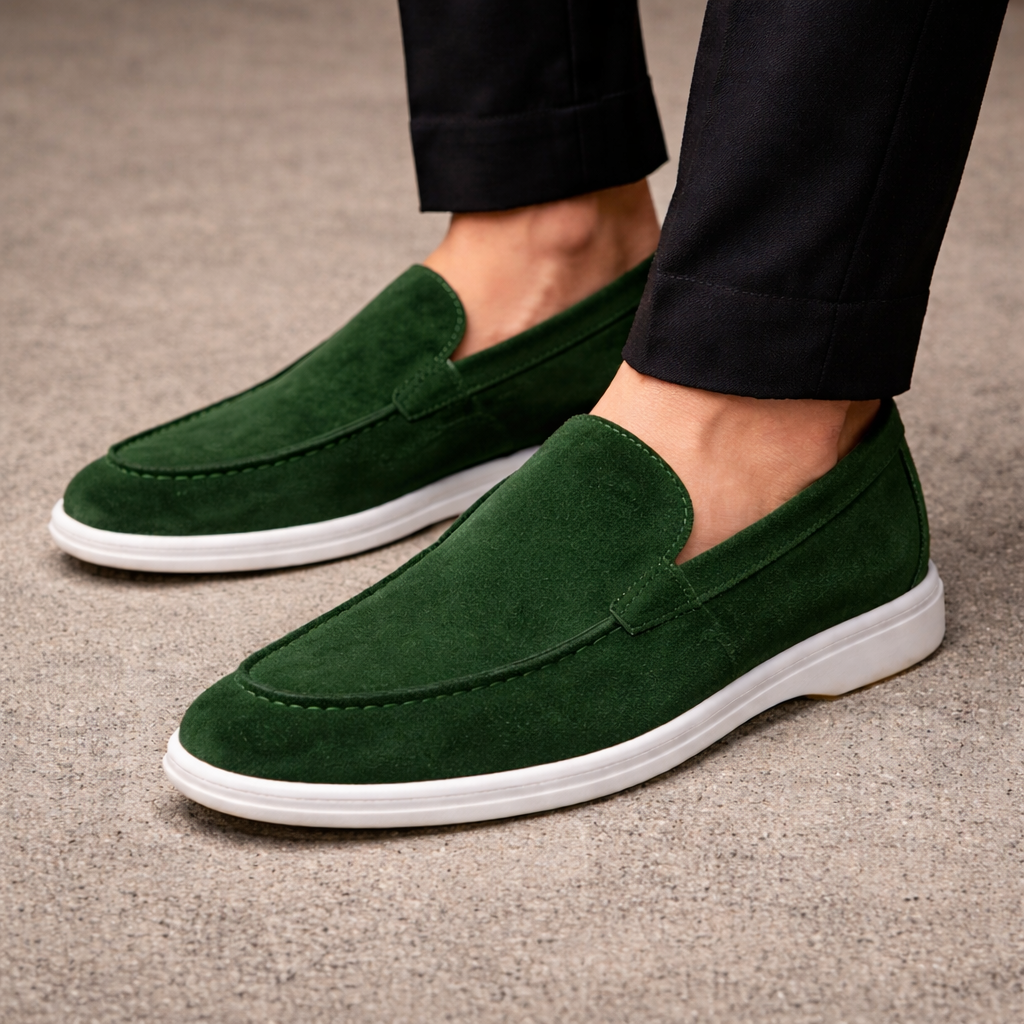 Men's Yacht Shoes in Green suede Leather Loafer