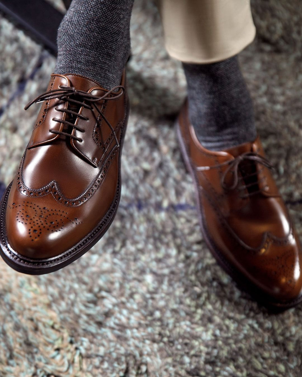 Tan Leather Brogue Wingtip Derby Shoes