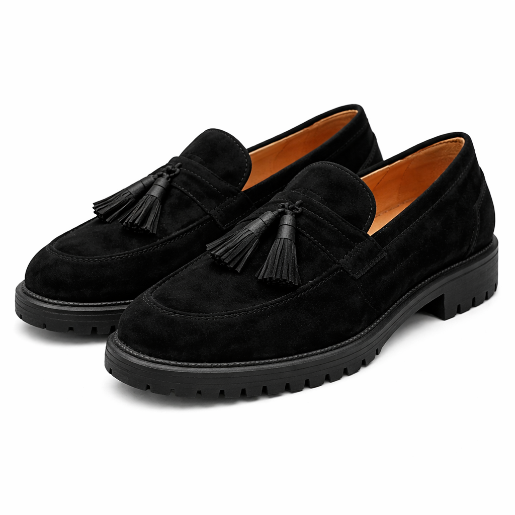Black Suede Belize Chunky Tassel Loafers - With Track Soles - AW24