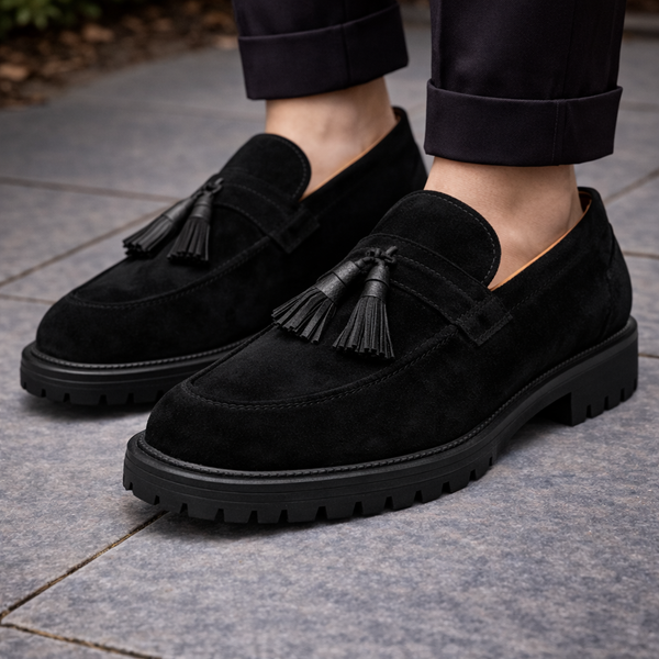 Black Suede Belize Chunky Tassel Loafers - With Track Soles - AW24
