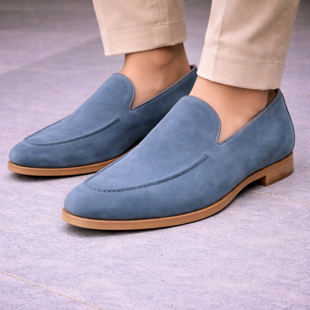 Premium Suede Leather Blue Loafer For Men