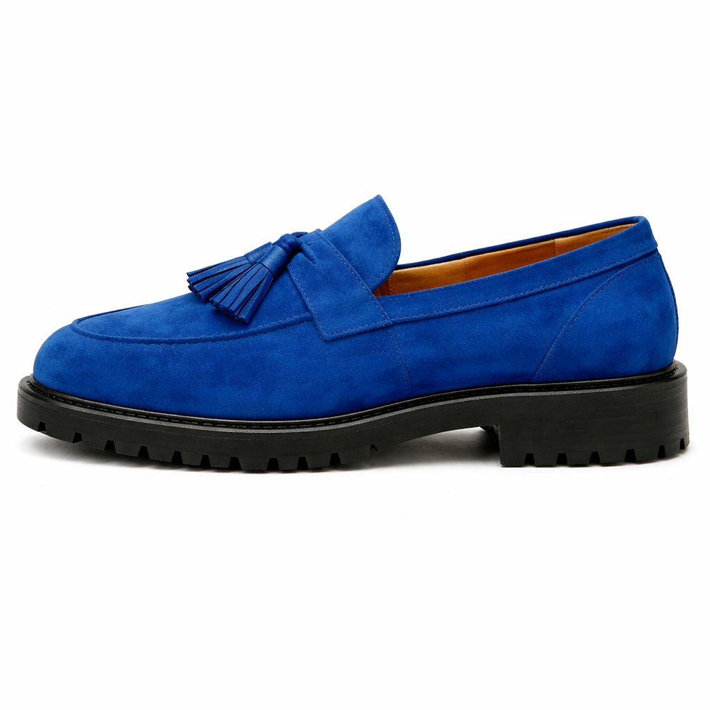 Blue Suede Belize Chunky Tassel Loafers - With Track Soles - AW24