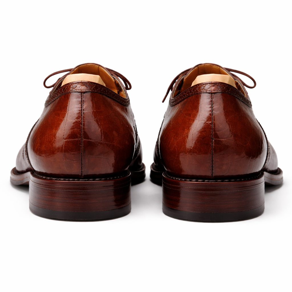 Brown Croc Print Leather Kratio Brogue Oxfords - Formal Shoes