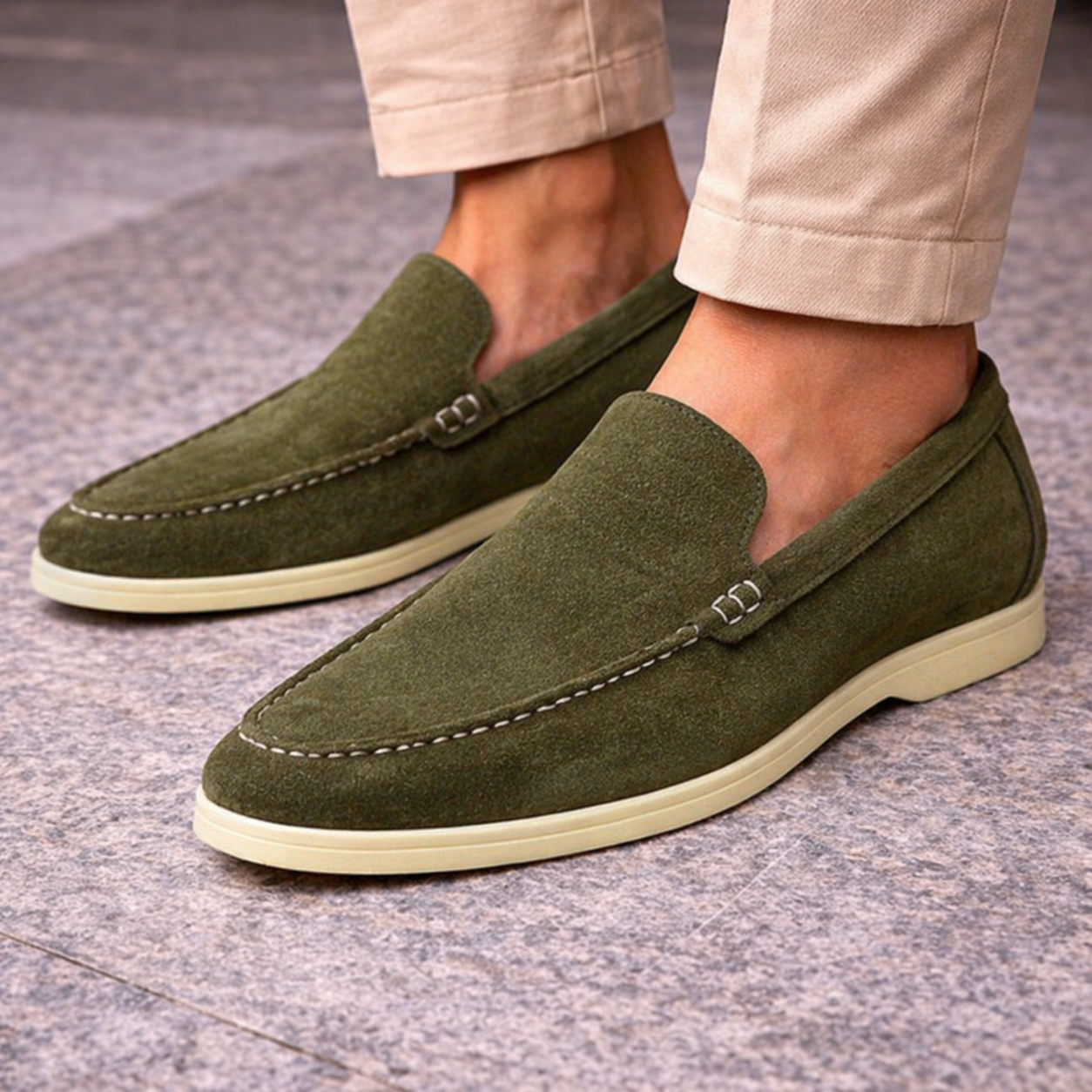 Suede Leather Moccasin Olive Green Loafer Shoe For men