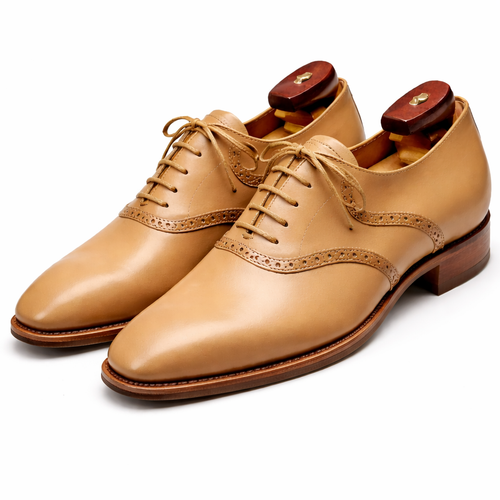 Beige Leather Kratio Brogue Oxfords - Formal Shoes