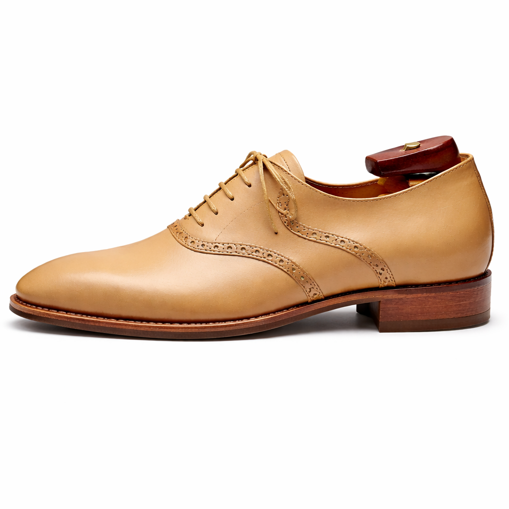 Beige Leather Kratio Brogue Oxfords - Formal Shoes