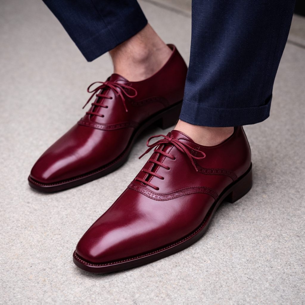 Burgundy Leather Kratio Brogue Oxfords - Formal Shoes